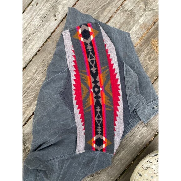 Pendleton High Grade Western Wear Cowboy Aztec Wool Denim Jacket Vintage Medium - Picture 7 of 8
